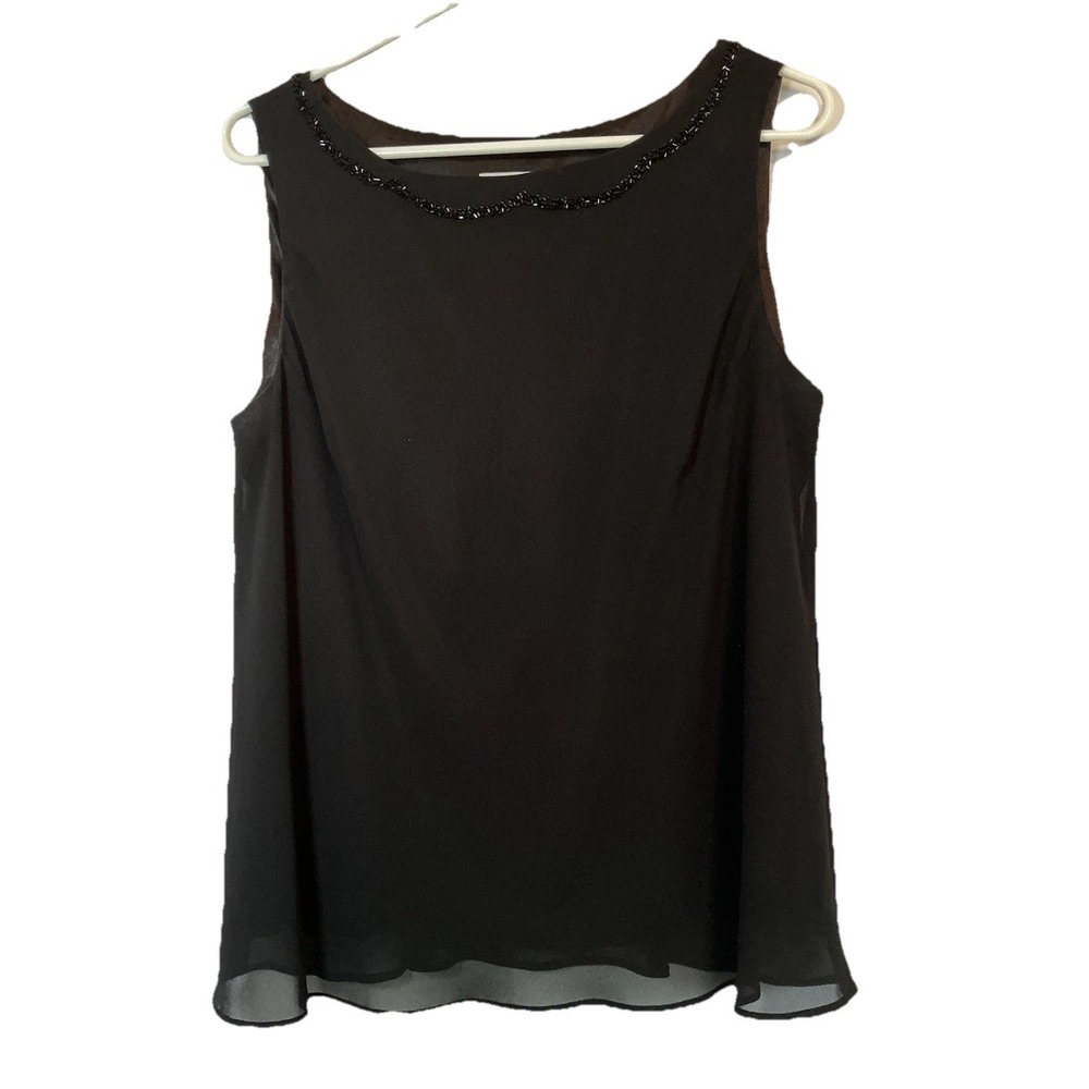 R&M RICHARDS Women's Beaded Black  Dressy Sleeveless Top‎ Blouse Lined Size 16 W